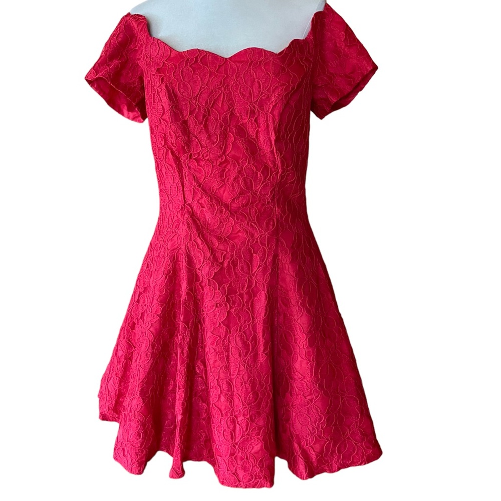 1980s Roberta Floral‎ Lace Overlay Prom/Party Dress